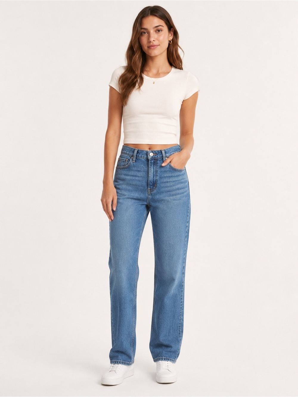 Hollister High Rise Straight Jeans Size 6 Long Medium Wash Denim